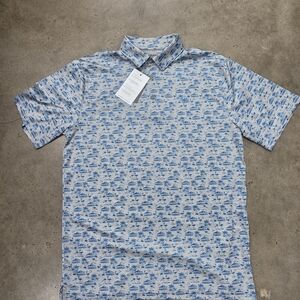 Ariat Men's Blue and White Patterned Polo Shirt